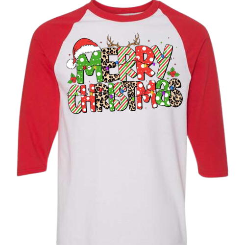 GILDAN 3/4 SLEEVE MERRY CHRISTMAS TSHIRT