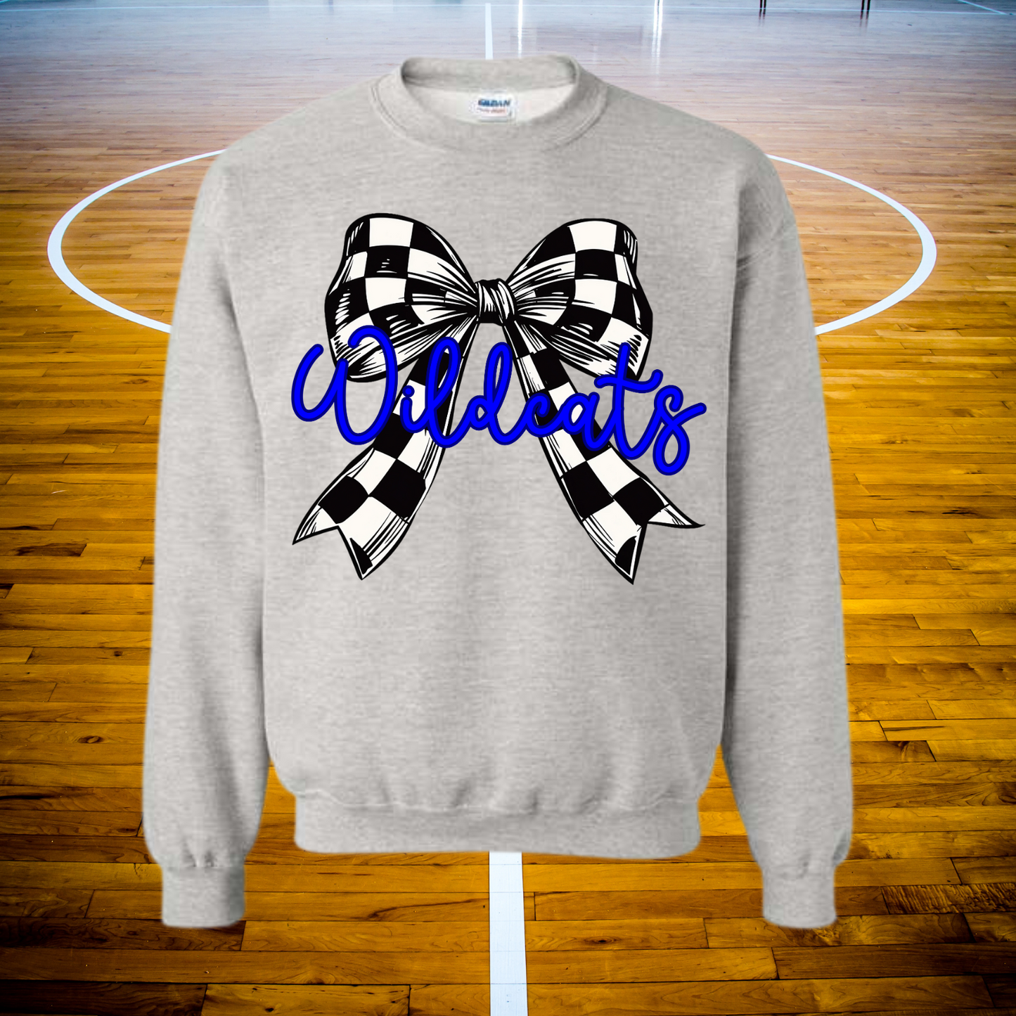 WILDCATS CHECKERED GILDAN CREWNECK
