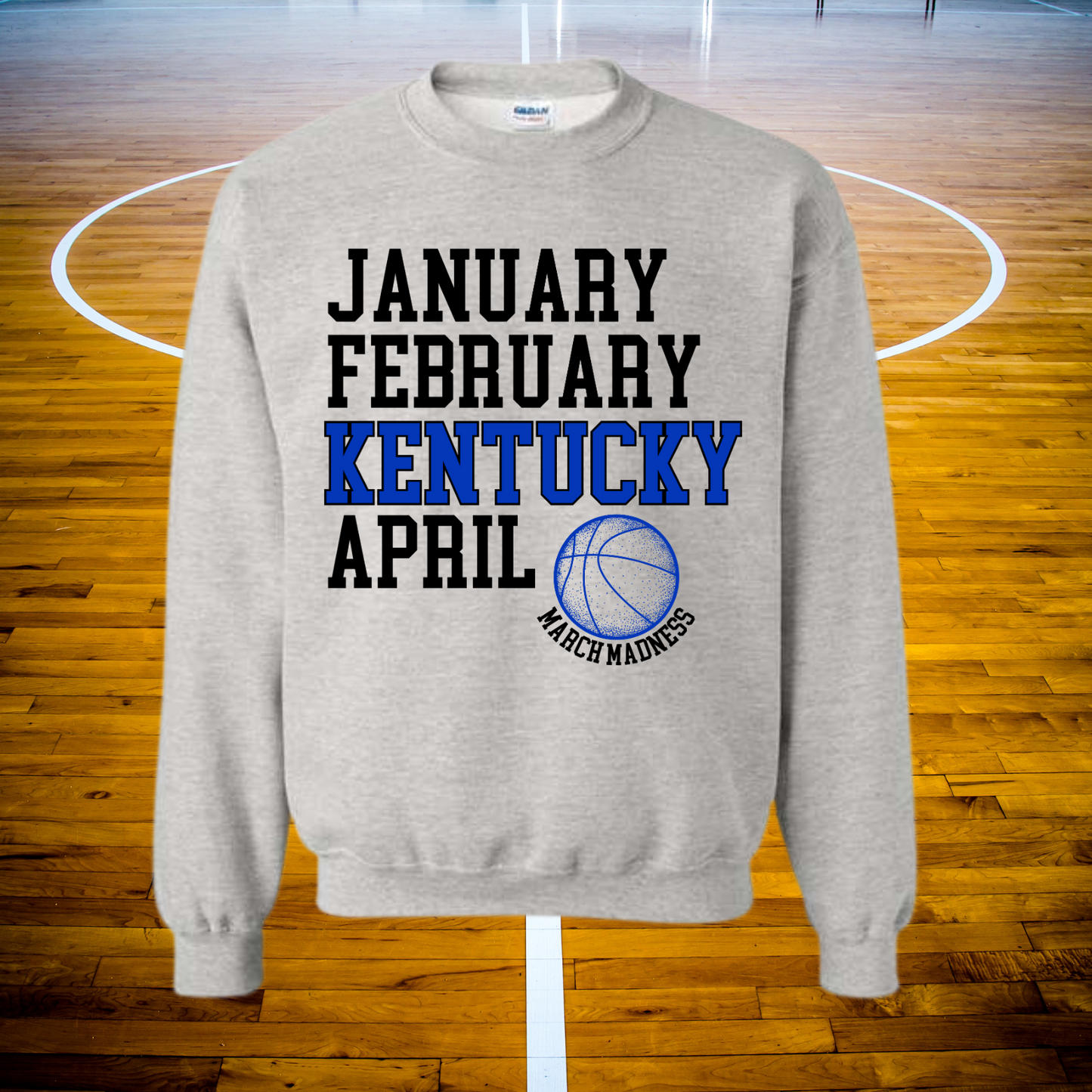 MARCH MADNESS BLACK LETTERING GILDAN CREWNECK