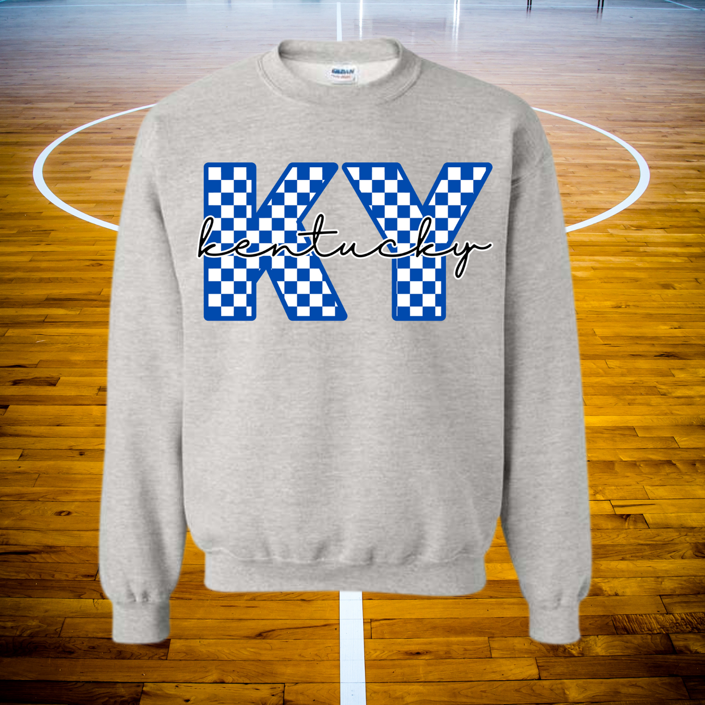 KY CHECKERED GILDAN CREWNECK