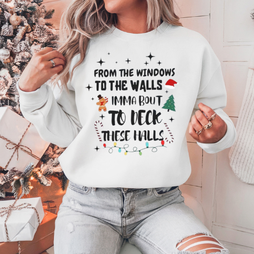 DECK THESE HALLS GILDAN CREWNECK SWEATSHIRT