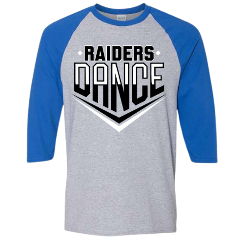 RAIDERS DANCE 3/4 LENGTH SLEEVE GILDAN WHITE/BLACK LOGO