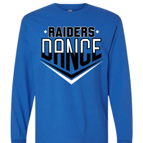 RAIDERS DANCE GILDAN LONG SLEEVE TSHIRT BLACK/WHITE LOGO